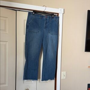 Democracy Mid-Blue Cropped Straight-Leg Jeans